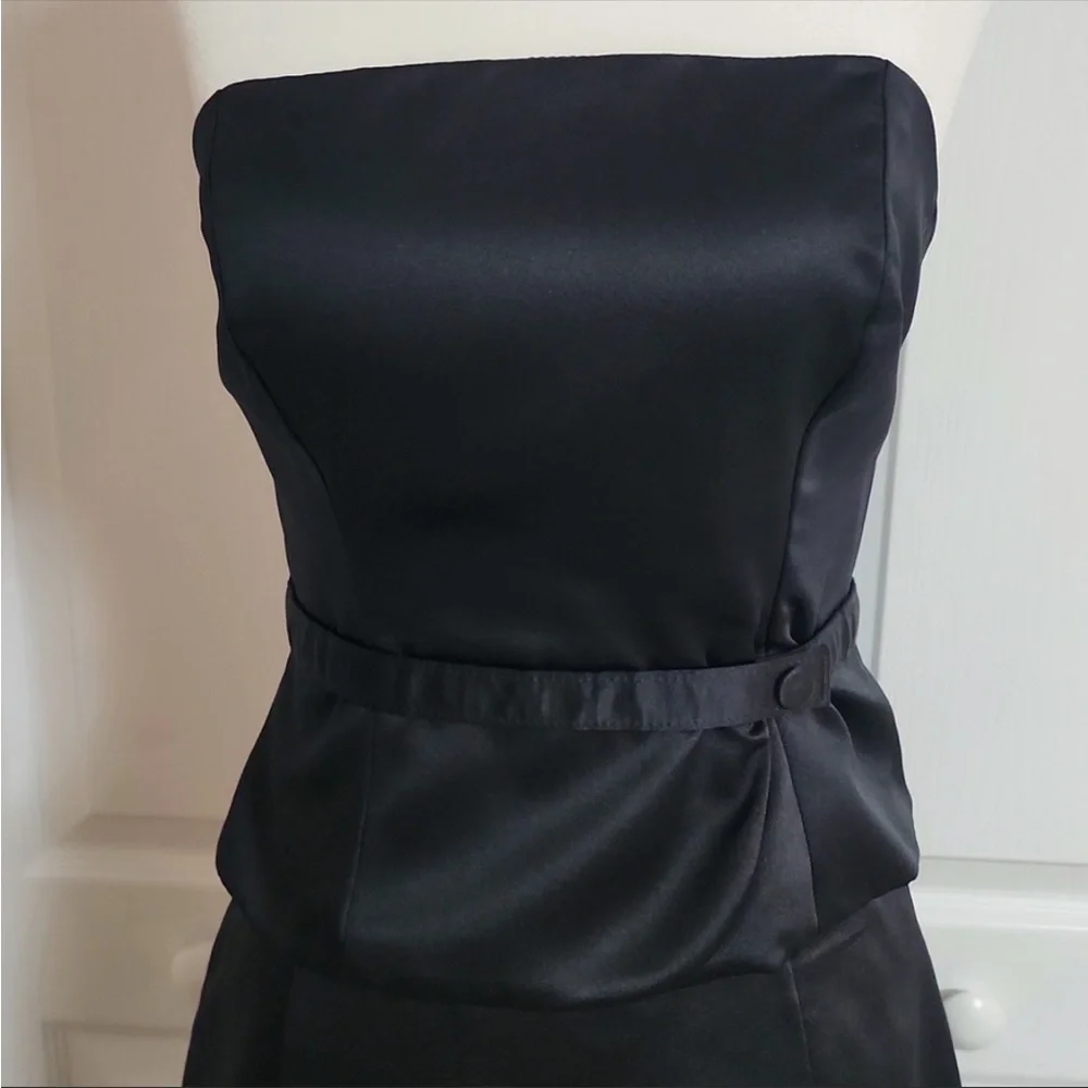 Full-Length 2 Piece Strapless Black Satin Dress - Picture 2 of 6